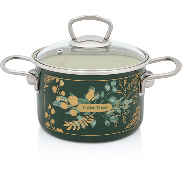 Oala cu Capac de Sticla Golden Times Capacitate 2L Diametru 16CM Verde