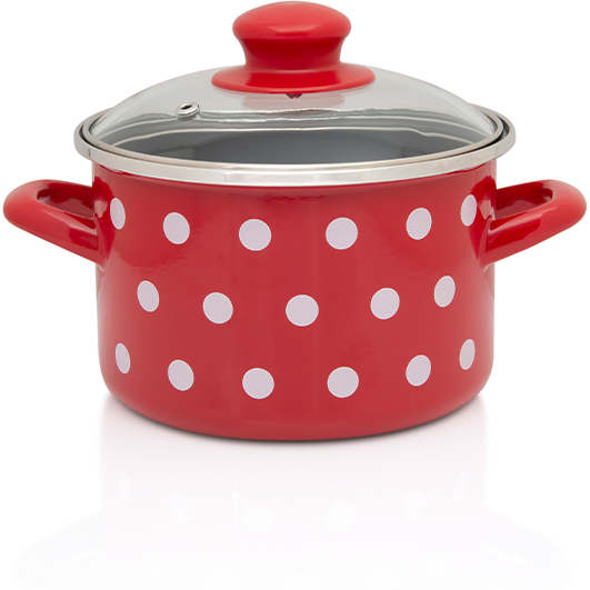 Oala cu Capac de Sticla Tufne Capacitate 2L Diametru 16CM Rosu/Alb