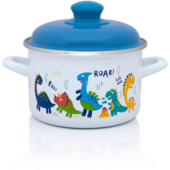 Oala cu Capac Dino Capacitate 2L Diametru 16CM Alb/Albastru