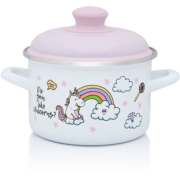 Oala cu Capac Unicorn Capacitate 2L Diametru 16CM Alb/Roz