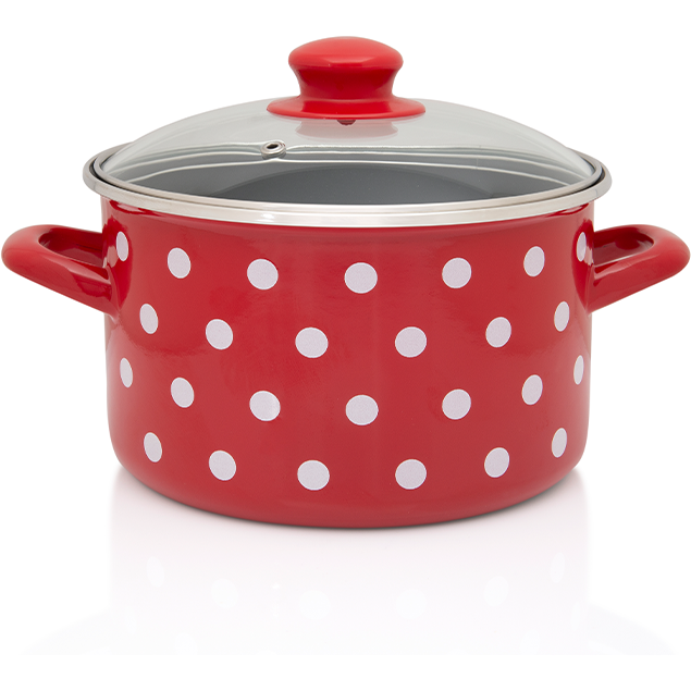 Oala cu Capac de Sticla Tufne 6.75L Diametru 24CM Rosu/Alb