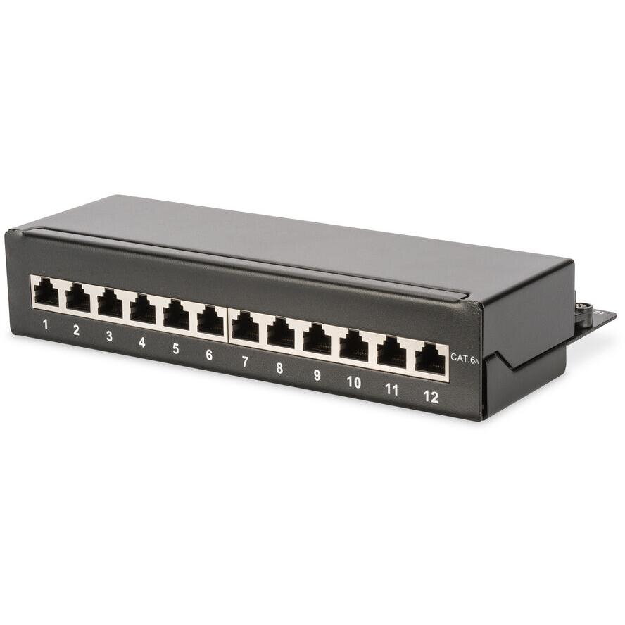 Patchpanel 1HE 12-Port Cat6A ecranat Negru