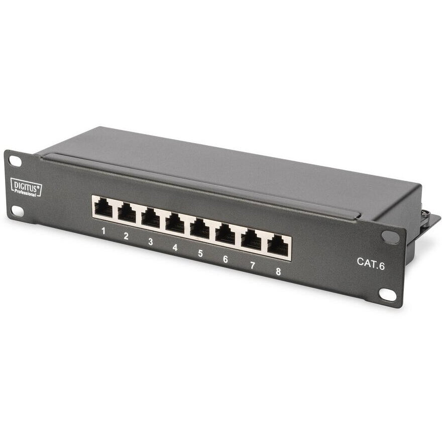 Patchpanel 1HE 8-Port Cat6 ClassE ecranat Negru.