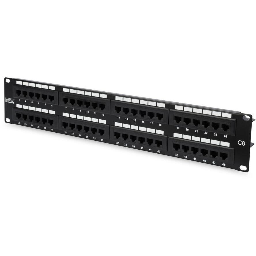 Patchpanel 2HE 48-Port Cat6 neprotejat Negru