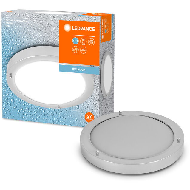 Plafoniera pentru baie Classic Crom, E27, max. 15W LED,  metal/sticla, IP44, Ø310x80mm, bec neinclus