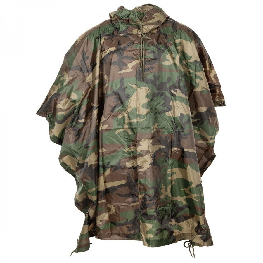 Poncho impermeabil rip stop camuflaj woodland MFH, cu husa transport