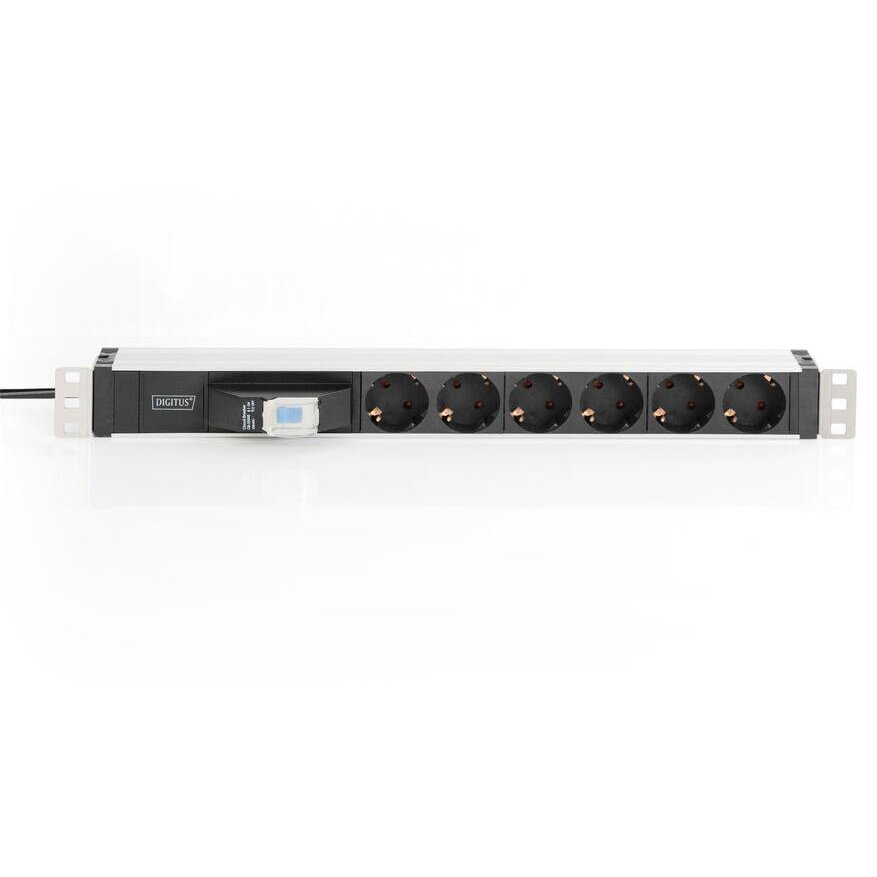 Prelungitor 6 Porturi 19 Alu.,1HE,Intrerupator