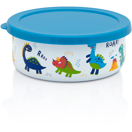 Caserola cu Capac Dino 0.75L Diametru 14CM Alb/Albastru