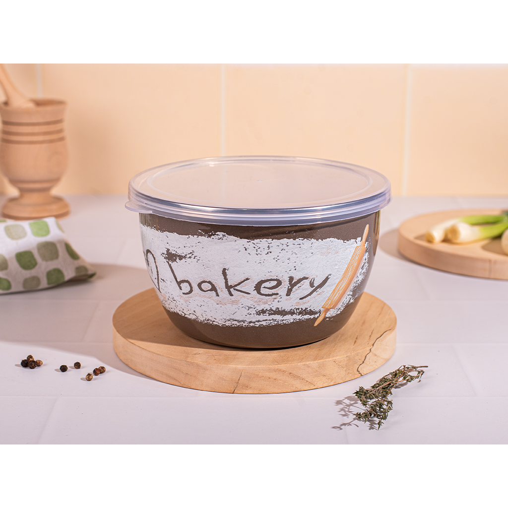 Bol cu Capac Bakery Capacitate 1.7L Diametru 16CM Maro/Bej