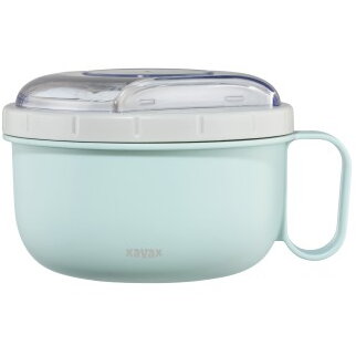 Round Lunch Box, for Microwave, with Cutlery, 1100 ml, pastel blue / grey