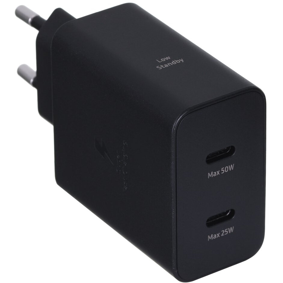 Incarcator Retea Super Fast Charger 50W Adaptor Duo USB Type-C Low Standby Cablu Type-C 5A Inclus Negru