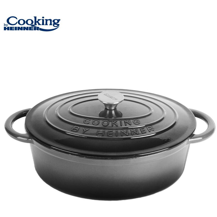 Oala Ovala cu Capac 37x29x15CM Capacitate 9L din Fonta Emailata Marble Grey