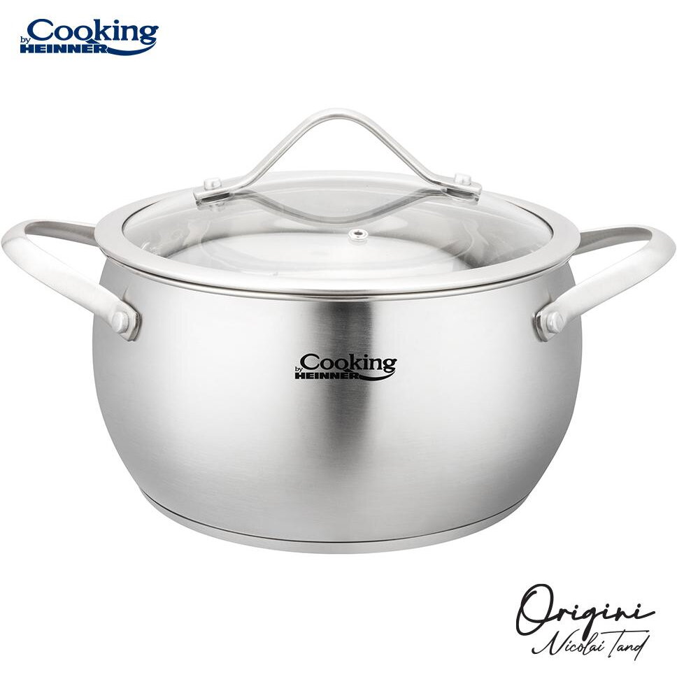 Oala Inox Colectia Origini Nicolai Tand 18x10CM Capacitate 2.5L Capac Sticla Argintiu