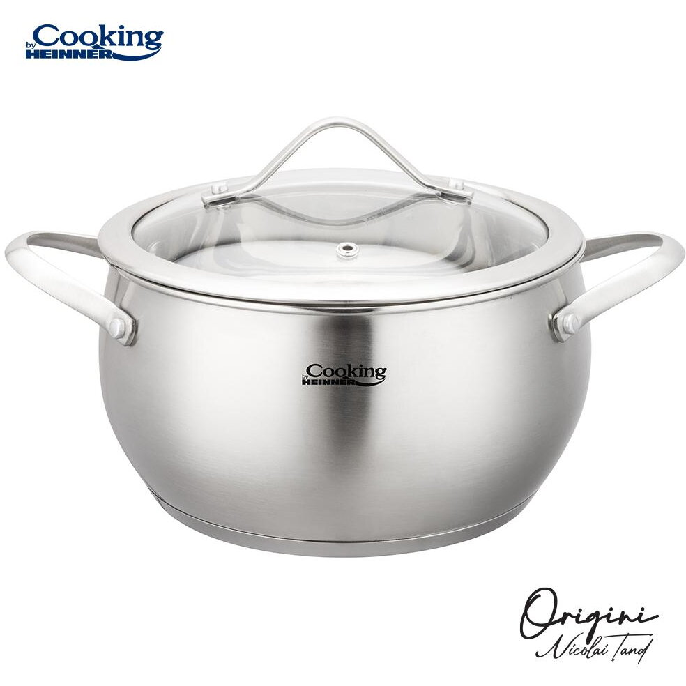 Oala Inox Colectia Origini Nicolai Tand 20x11CM Capacitate 3.3L Capac Sticla Argintiu