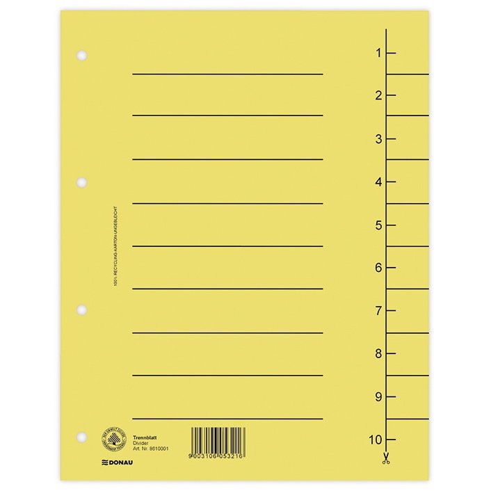 Separatoare carton manila 250g/mp, 300 x 240mm, 100/set, DONAU - galben