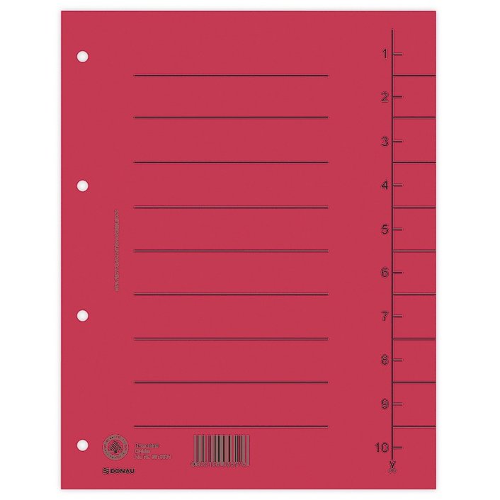 Separatoare carton manila 250g/mp, 300 x 240mm, 100/set, DONAU - rosu