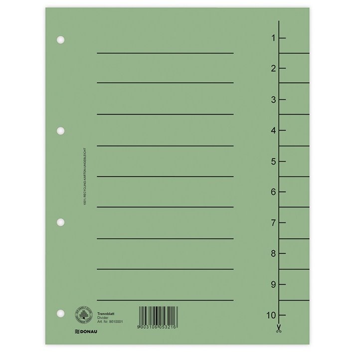 Separatoare carton manila 250g/mp, 300 x 240mm, 100/set, DONAU - verde