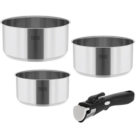 Set 3 Oale Cook Expert Maner Detasabil 1.6l + 2.3l + 3.1l Argintiu