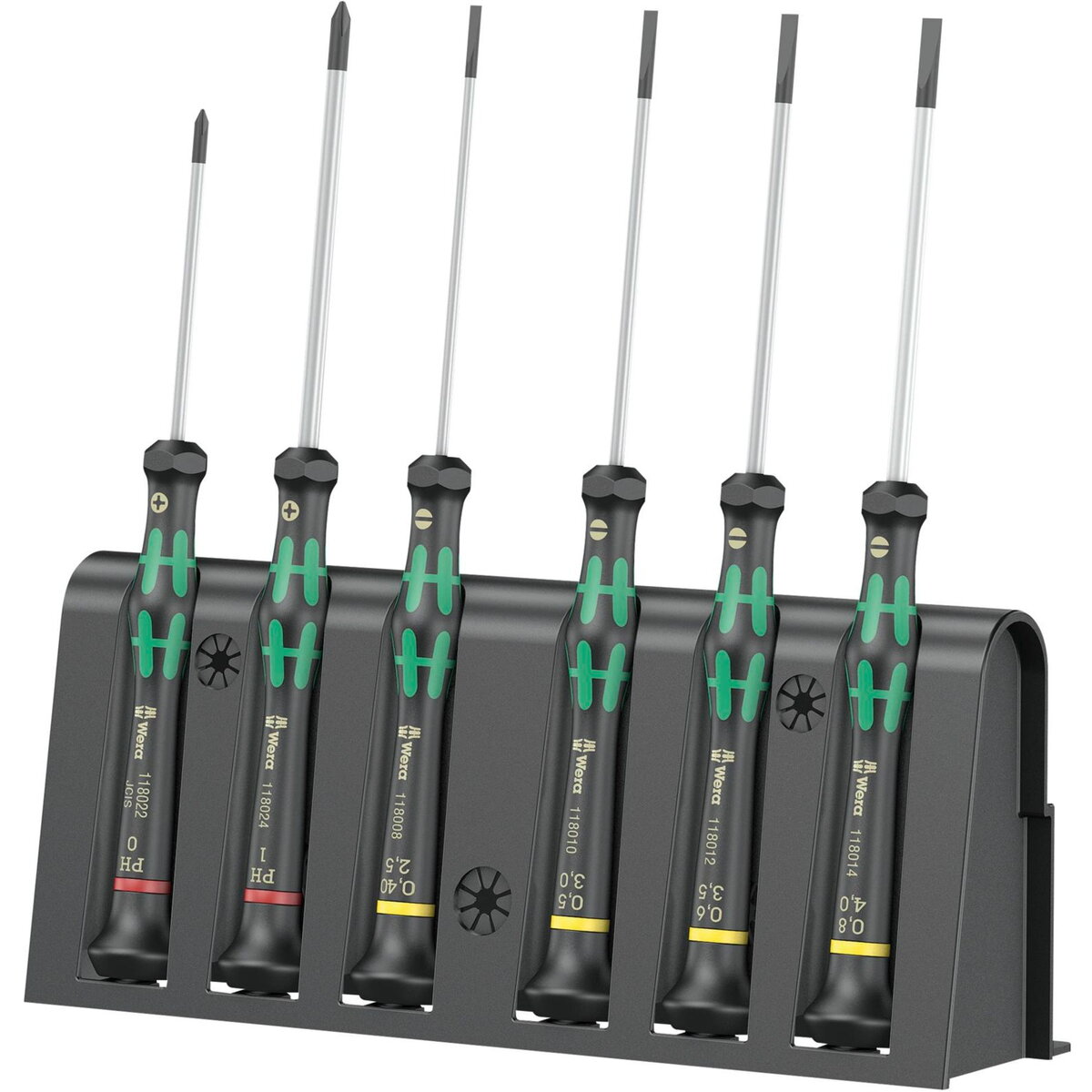 2035/6 B electronics screwdriver set + rack (black/green, 6 pieces, with Black Point tip)