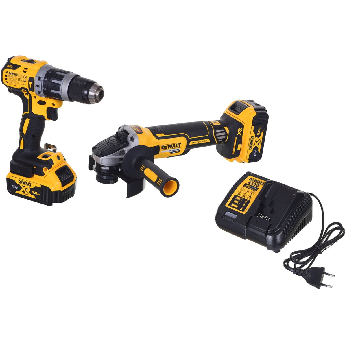cordless hammer + Angle Set DCK2080P2T, 18 Volt, tool set (yellow / black, combo pack, 2x Li-ion battery 5.0 Ah)
