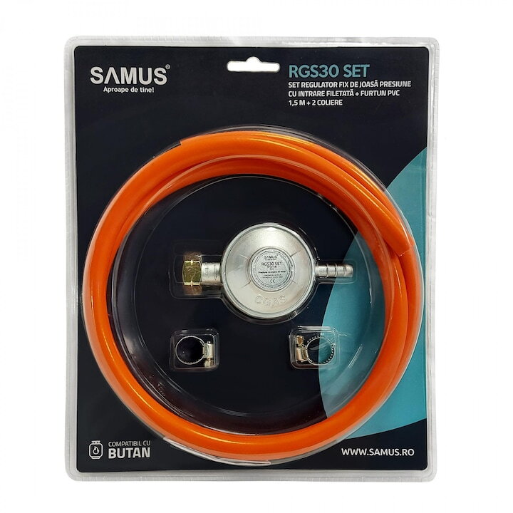 Set Regulator Fix de Joasa Presiune RGS30, Furtun 1,5 m, Tip C31-30, Gaz Butan