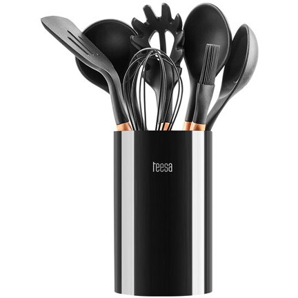 Set Ustensile Bucatarie Tel Perie Polonic Linguri Si Spatula Silicon + Lemn Negru