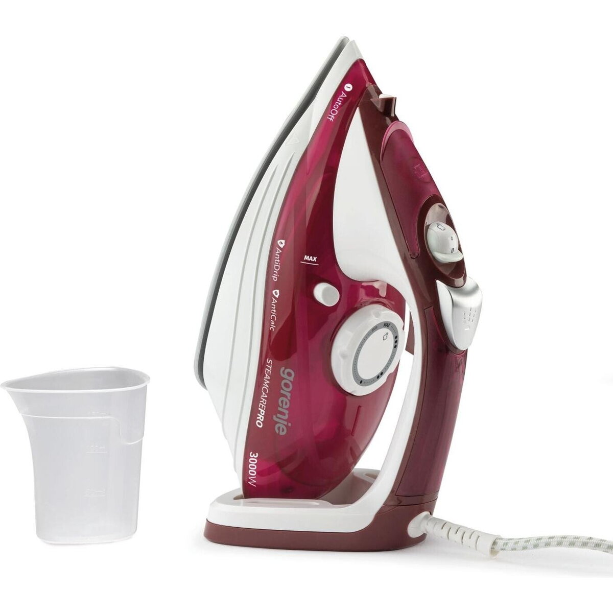 SIH3000RBC Steam Iron, Ceramic soleplate, Water tank 0,35 L, Continuous steam 40 g/min, Red
