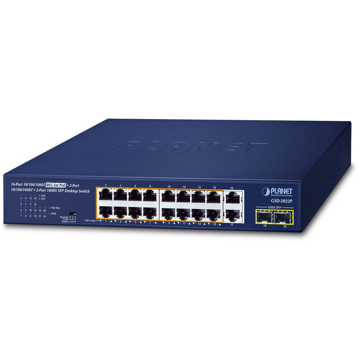 Switch 16-Port GE 802.3at + 2-Port GE + 2-Port 1000X SFP
