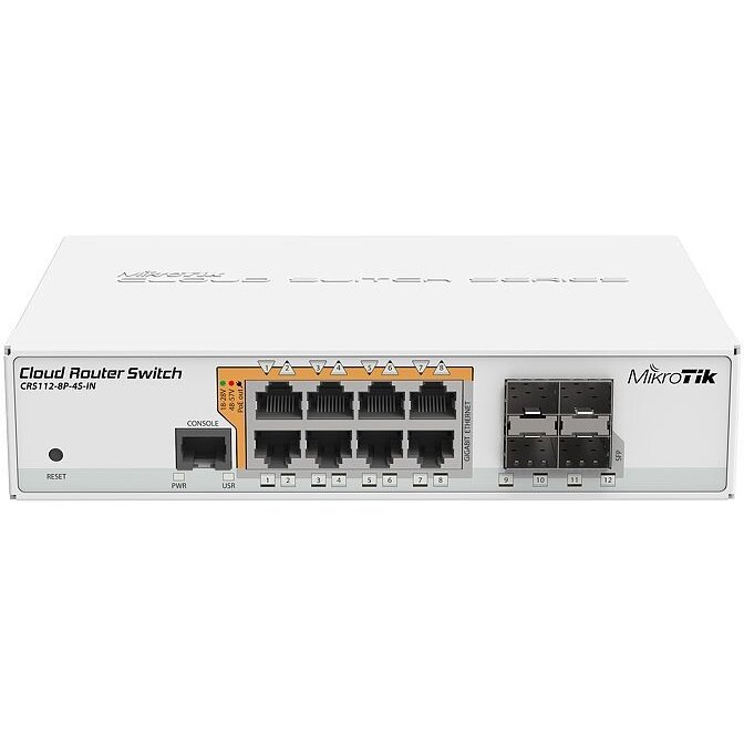 Switch CRS112-8P-4S-IN Cloud Router 8xRJ45   POE/POE+ 4xSFP  Gigabit RouterOS L5 sau SwitchOS Alb