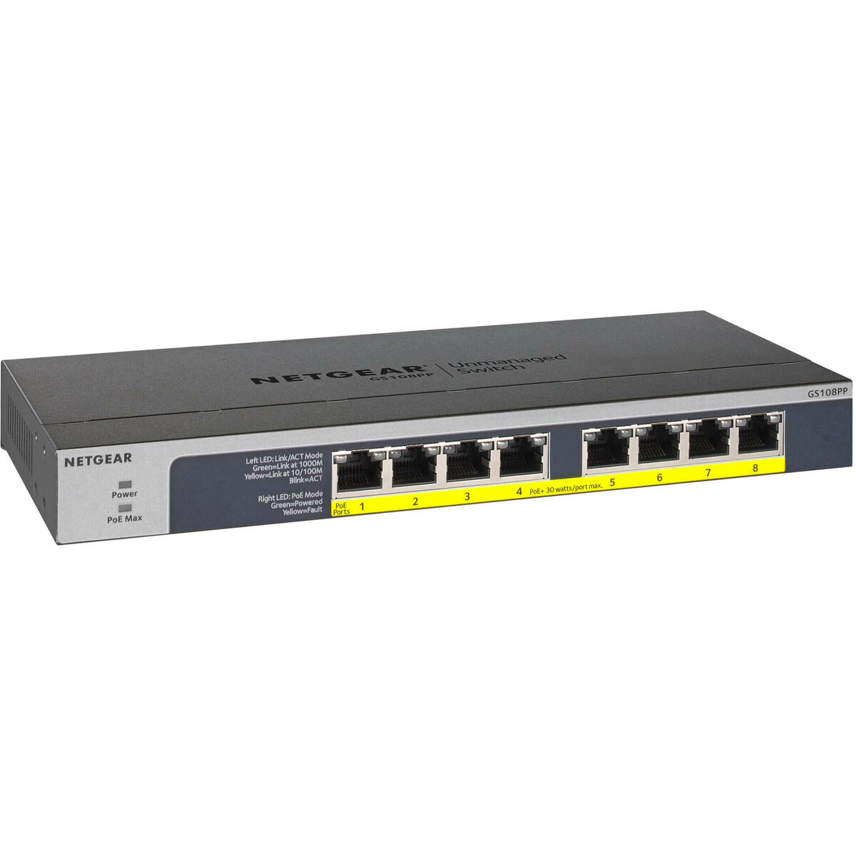 Switch GS108PP-100EUS 8-PT PoE+ Gigabit Metal Budget PoE 123W