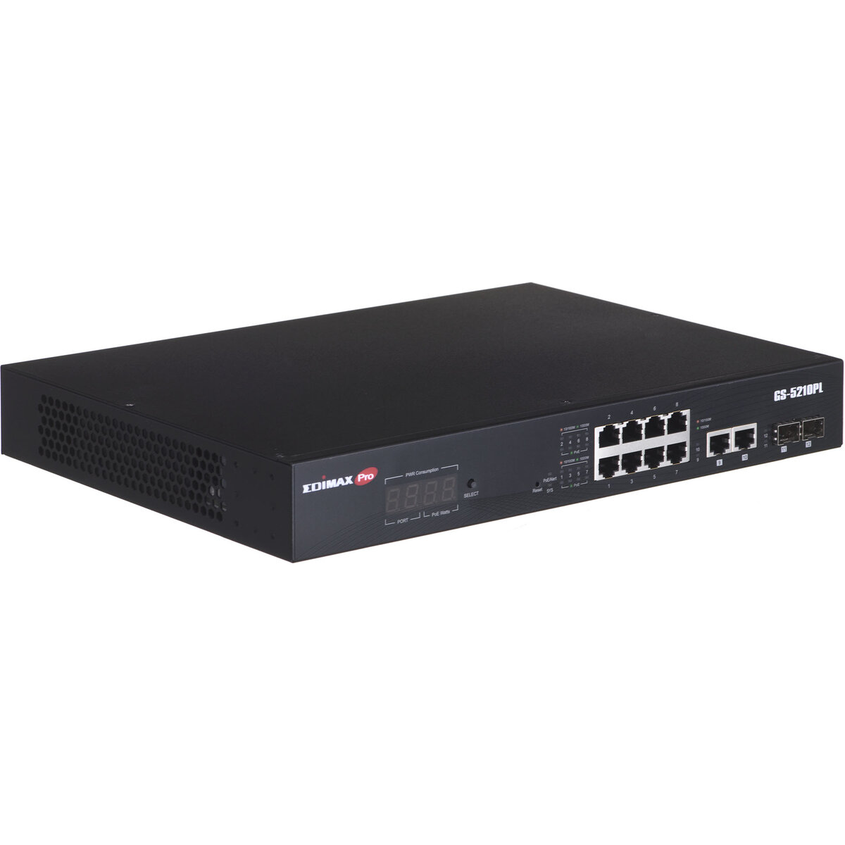 Switch GS-5210PL  (VLAN 12-Port Gigabit PoE+ Long Range Web Smart 2x Gigabit RJ45 and 2x SFP Ports)
