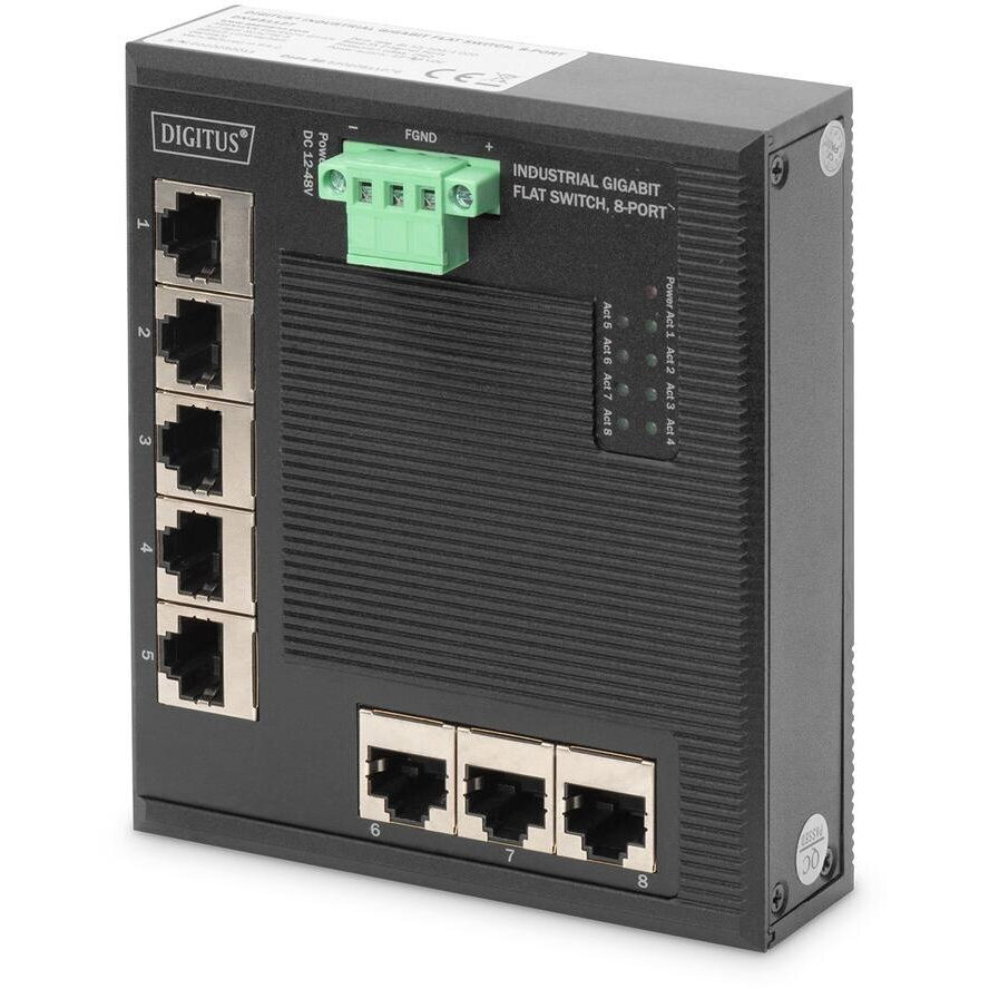 Switch Ind. 8-Port  Gigabit Flat    Unmanaged schwar