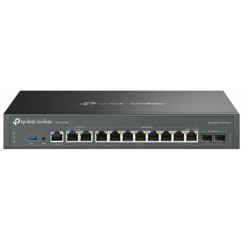 Router Omada ER7412-M2 VPN Multi-WAN cu Porturi 2.5G 2x RJ45 WAN/LAN 2.5G 8x RJ45 WAN/LAN Gigabit 2 Sloturi SFP Gigabit Negru