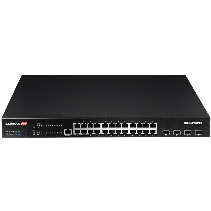 Switch Surveillance 24-Port Gigabit PoE+ Web Smart with 4-Port 10GbE SFP+ Uplinks