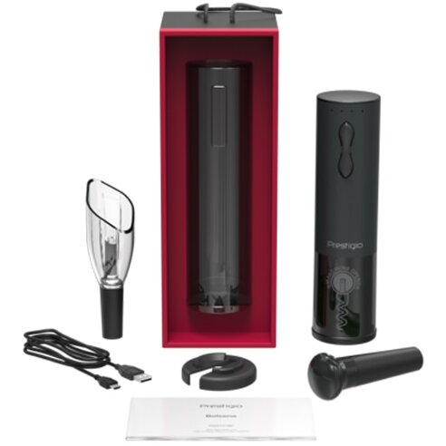 Tirbuson electric Bolsena PWO101BK, autonomie 80 de sticle, baterie Li, accesoriu taiere folie, dop pastrare, aerator