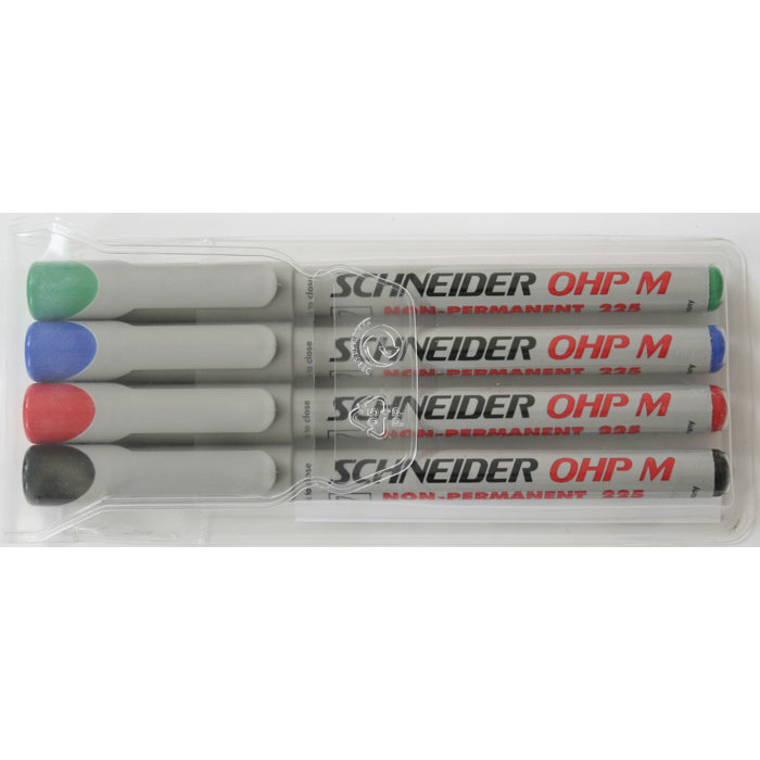 Universal non-permanent marker Schneider Maxx 225 M, varf 1mm, 4 culori/set - (N, R, A, V)