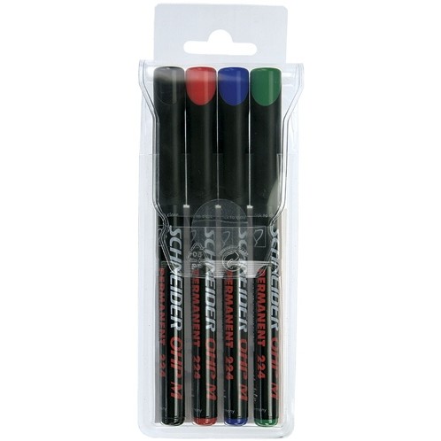 Universal permanent marker Schneider Maxx 224 M, varf 1mm, 4 culori/set - (N, R, A, V)