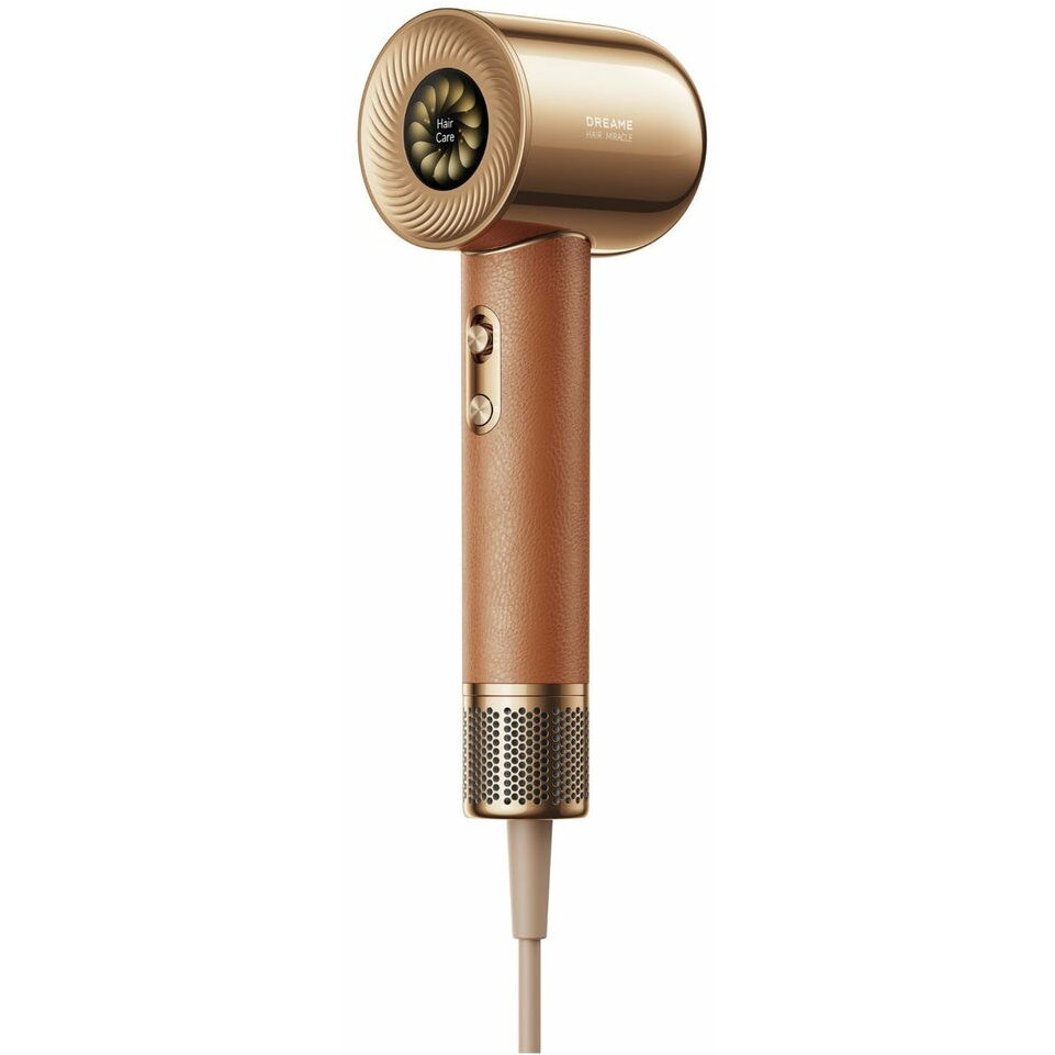 Uscator de par Miracle, 1600W, viteza aer max.70m/s, 2 trepte flux aer, 4 setari temperatura, 5 accesorii incluse, ionizare, maro/auriu