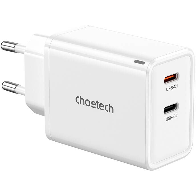 Wall charger Choetech PD6013, GaN, 2x USB-C,  PD65W (white)