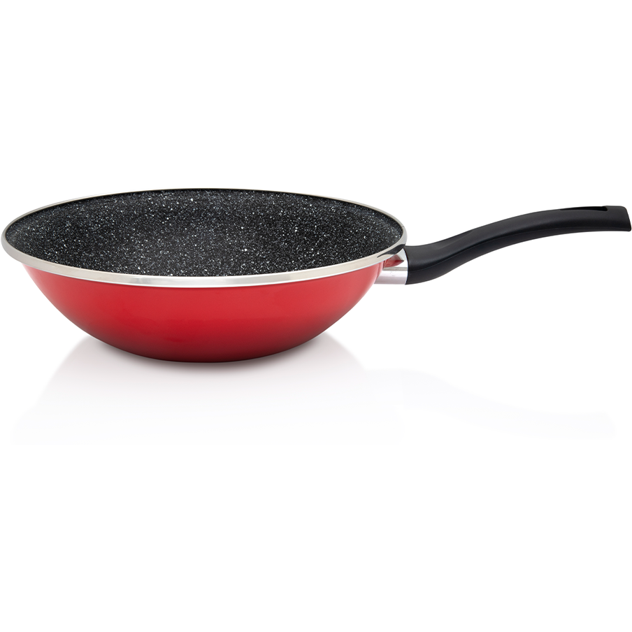 Tigaie Wok Granit Induction 3.5L 28CM Rosu/Negru