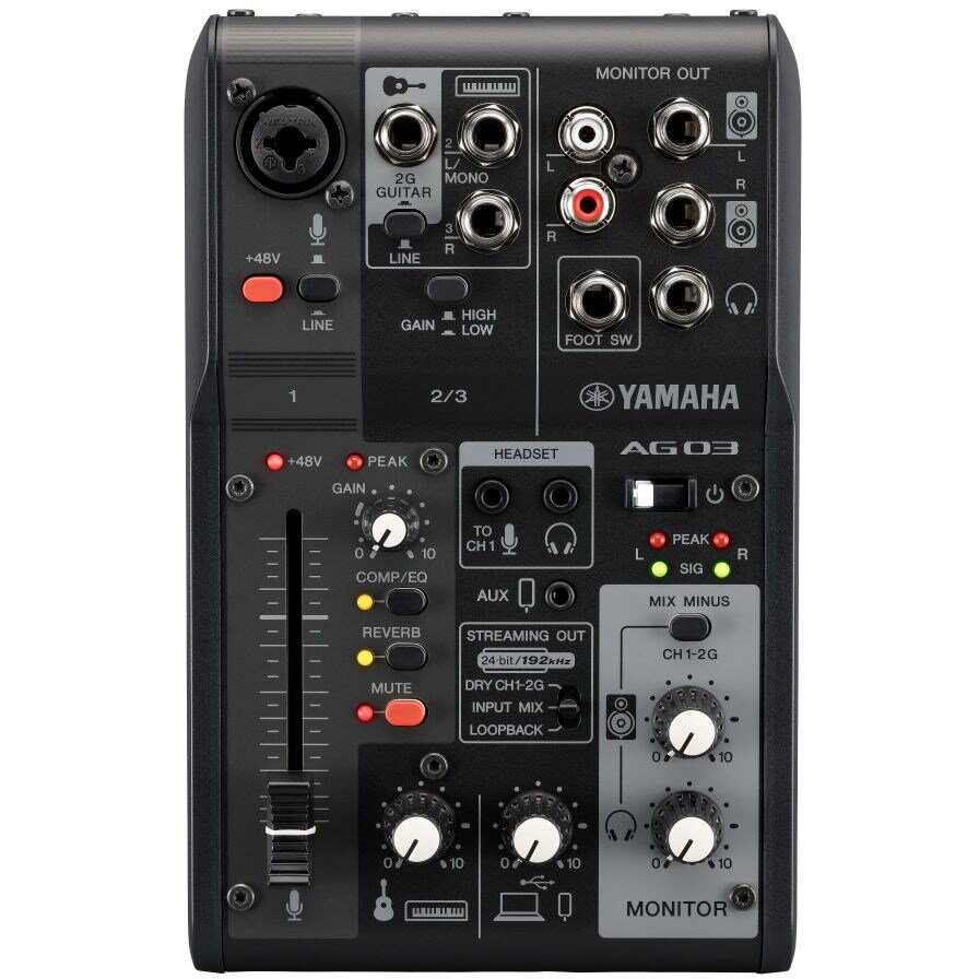 Yamaha AG03 MK2 - 3-channel live streaming mixer with USB audio interface, black