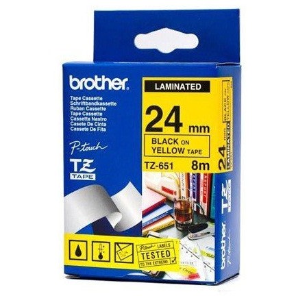 Consumabil Brother TZ651 TZ banda laminata 24mm Negru/galben